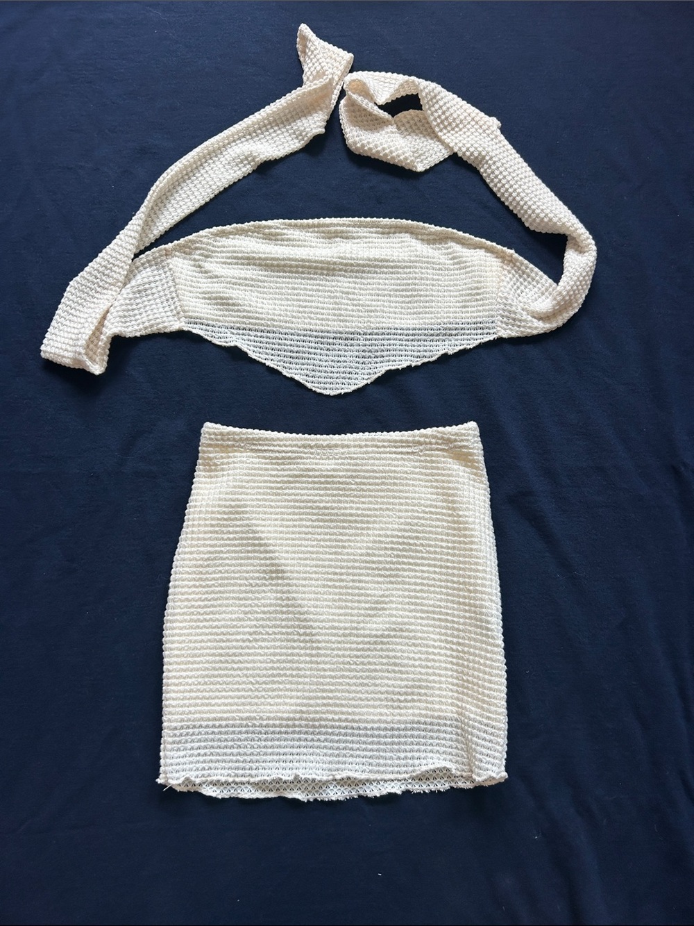 Women's Cream Knit Mini Skirt and Top Set